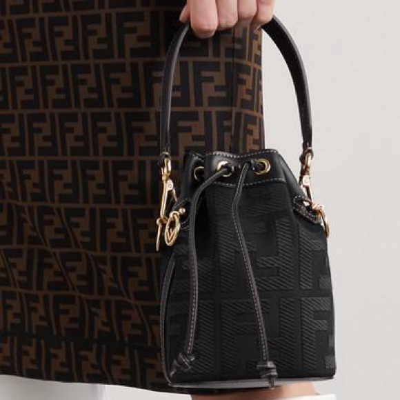 Fendi Black Mon Trésor Mini Leather-trimmed Canvas Bucket Bag - Picture 2 of 16